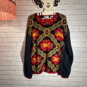 Duet Sweater Vintage Sweater Folk Art Pattern Colorful Size Medium